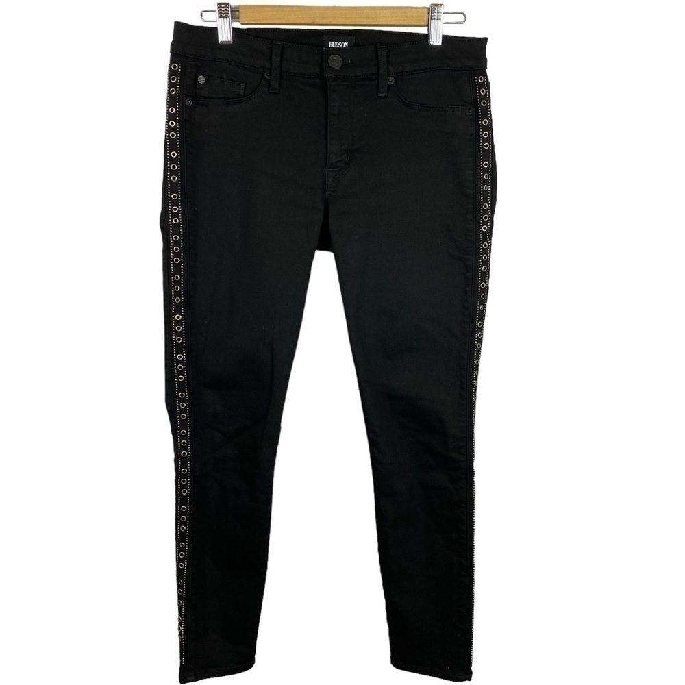 Hudson Luna Super Skinny Embellished Ankle Jeans Size 30 Black